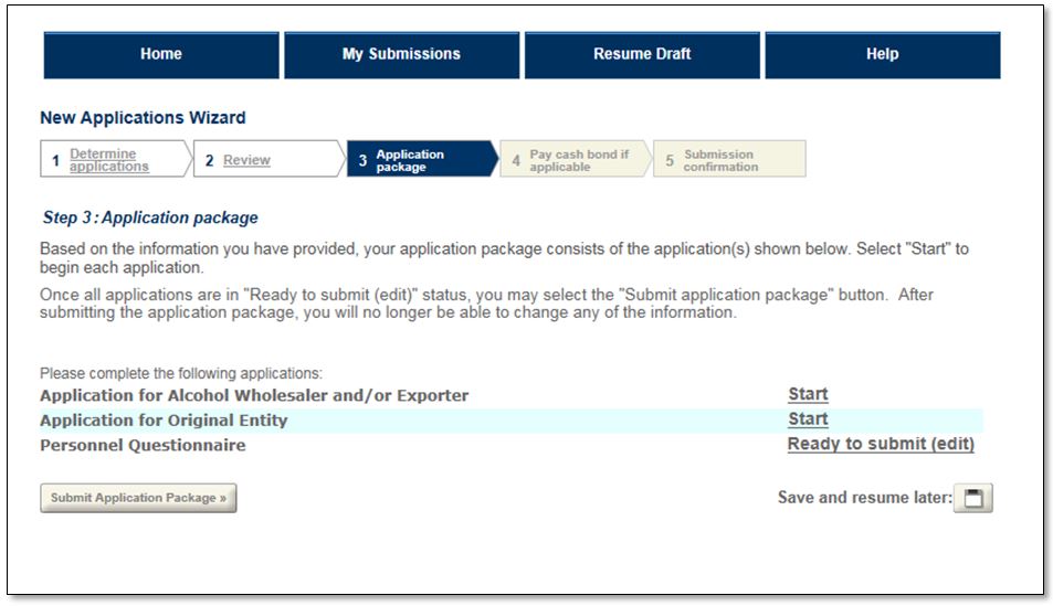 Permits Online screenshot 20: If you are submitting the PQ as part of an application package, you will automatically return to Step 3 of the wizard, where…
