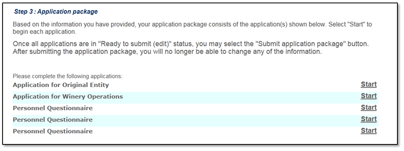 Permits Online screenshot 5: In step 3 of the wizard, you will see a list of applications that make up your application package, including blank…