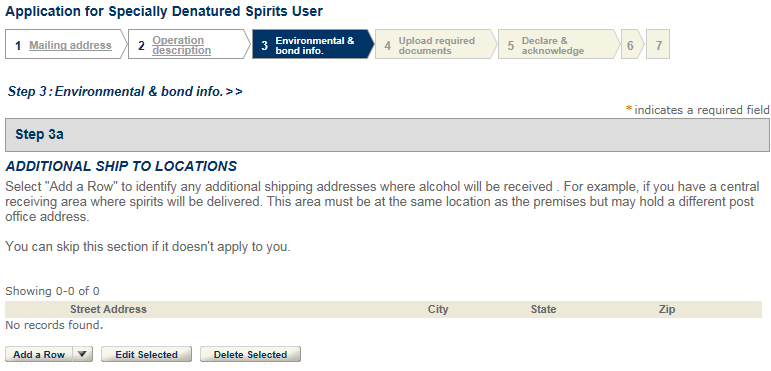 Permits Online screenshot 4: Step 3: Environmental & bond info.