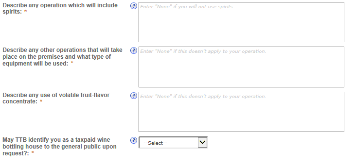 Permits Online screenshot 4: If your winery is in a residential building, you will need to answer additional questions.