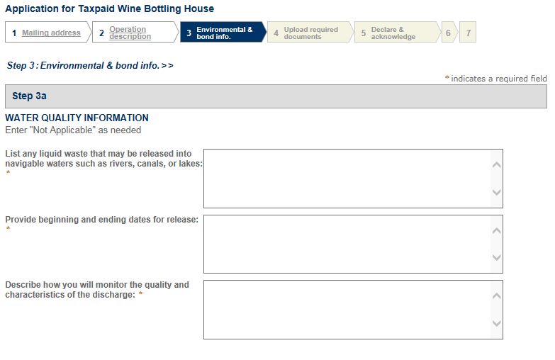 Permits Online screenshot 7: Step 3: Environmental & bond info.