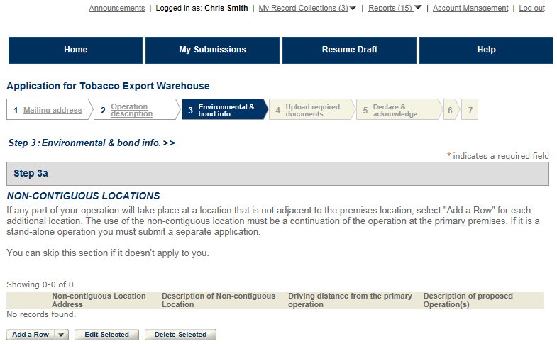 Permits Online screenshot 4: Step 3: Environmental & bond info.
