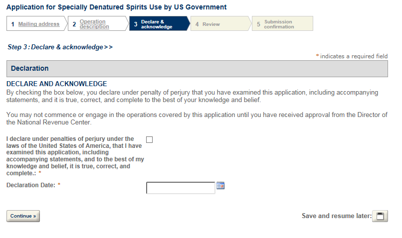 Permits Online screenshot 5: Step 3: Declare & acknowledge