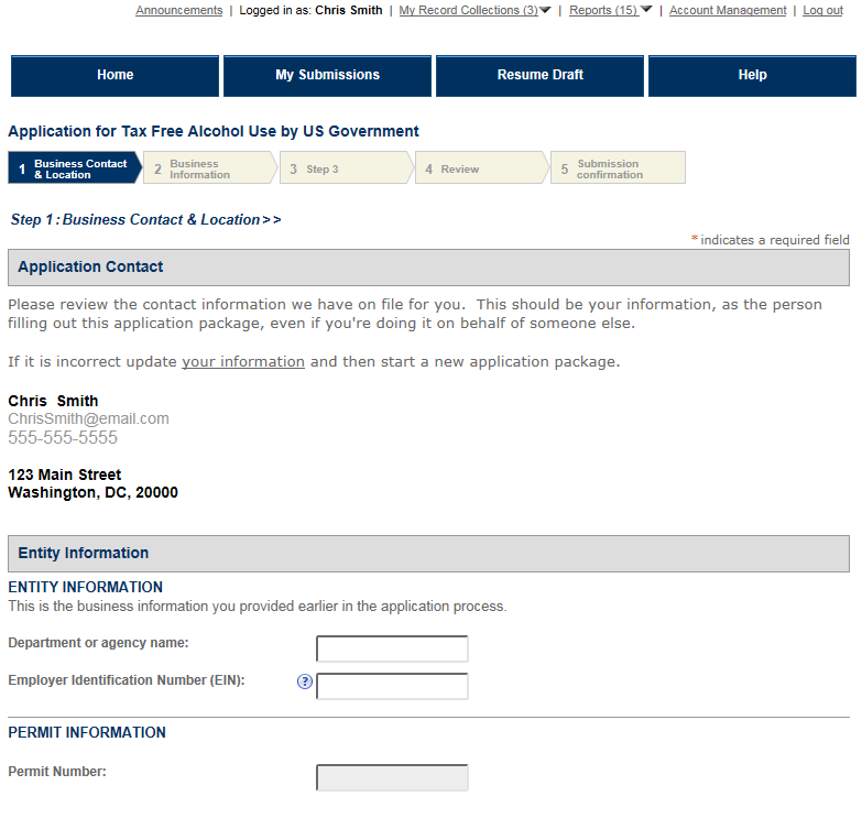 Permits Online screenshot 1: Step 1: Mailing address