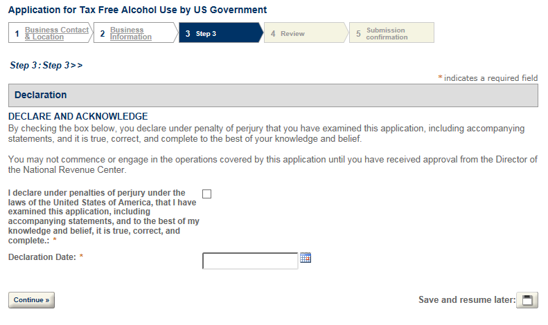 Permits Online screenshot 5: Step 3: Declare & acknowledge