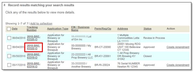 Permits Online screenshot 3: To view all the records associated with a particular EIN or business, either select a tracking number for a record for the…