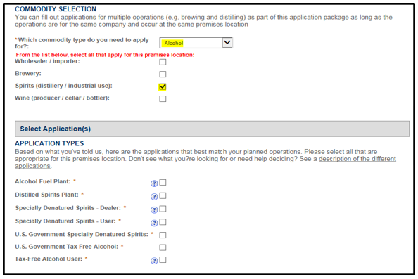 Commodity and application selection