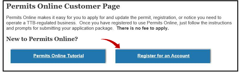Permits Online Register for an Account option