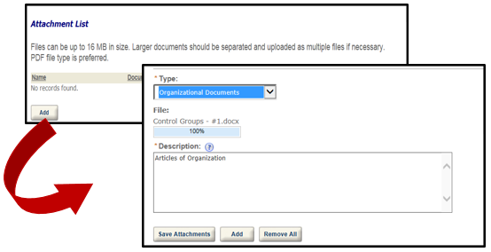 Required entity document upload fields