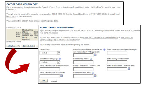 Export bond information option