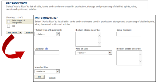 Equipment list fields