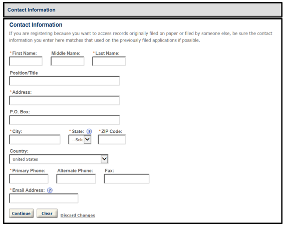 Permits Online login and contact information fields