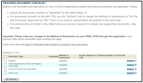 Required supporting document checklist