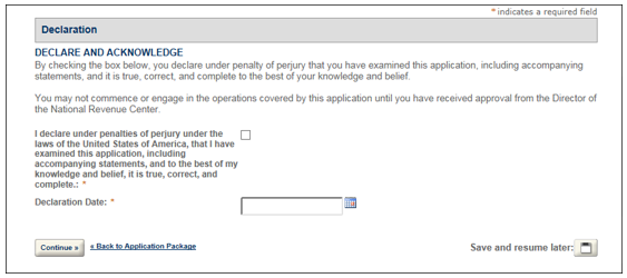 Application declaration