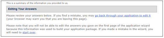 Application review screen