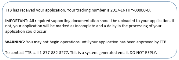 TTB application received email