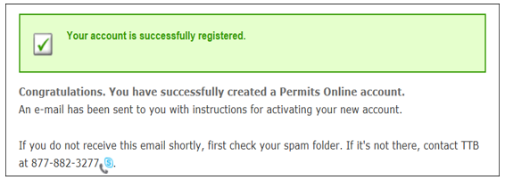 Permits Online account registration confirmation